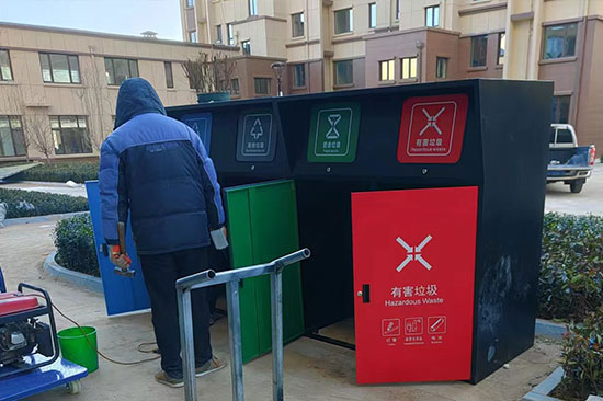 潍坊华都小区安装四分类垃圾桶罩